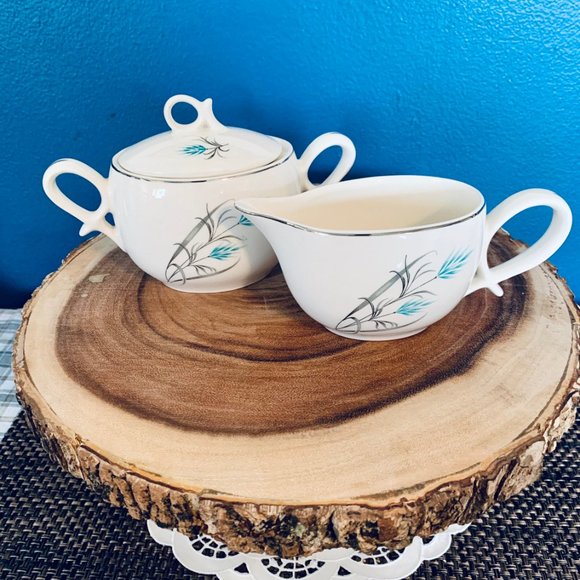 Other - Vintage Canonsburg Teal/Grey Wheat Creamer & Sugar